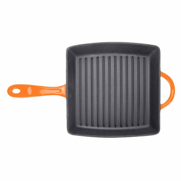 Eco-friendly Orange Square en fonte émaillée Grill Pan With Two Handle